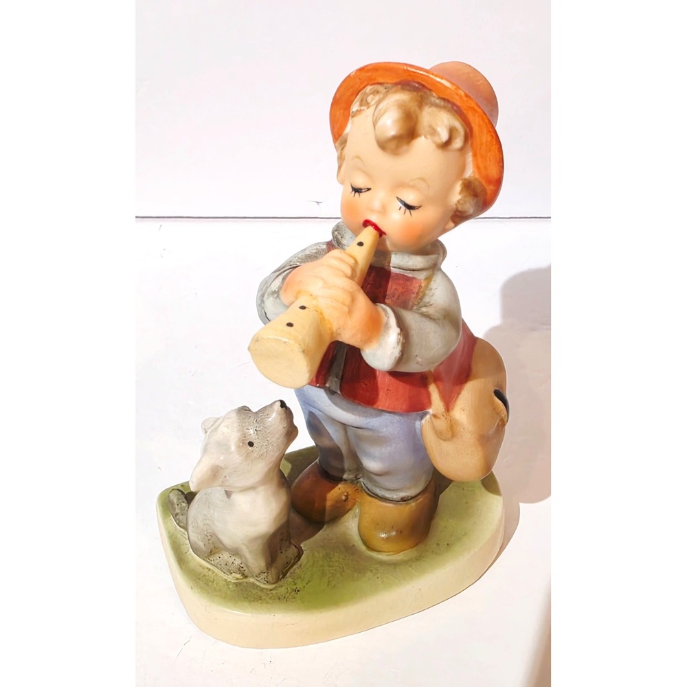 Vintage Katayama Fine A Quality Japan Boy Playing Flute with Dog Figurine